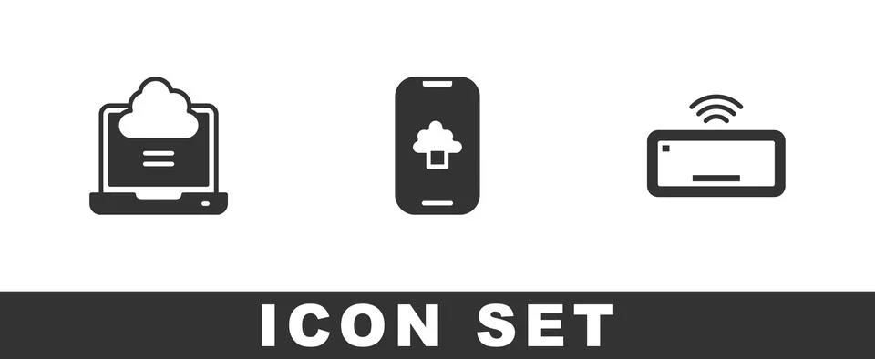 Set Network cloud connection, Cloud technology data and Computer keyboard icon Illustrazione stock