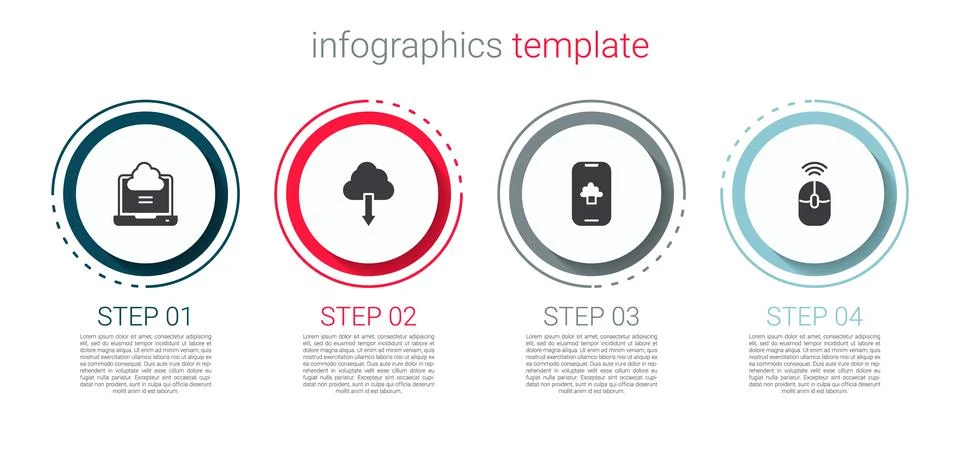 Set Network cloud connection, Cloud download, technology data and Wireless Stock Illustration