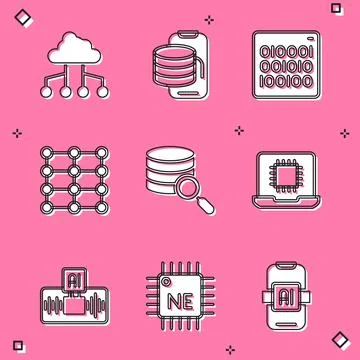 Set Network cloud connection, Cloud technology data transfer, Binary code 스톡 일러스트