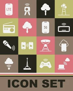 Set Network cloud connection, Cloud technology data, Computer keyboard, upload Stock Illustration