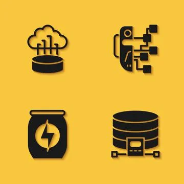 Set Network cloud connection, Cloud database, Energy drink and Humanoid robot Illustrazione stock