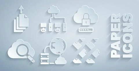 Set Network cloud connection Cloud computing lock Search Data stream Computer イラスト素材