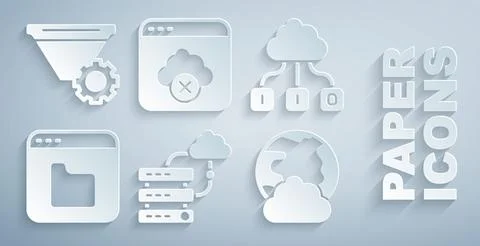 Set Network cloud connection, Cloud technology data transfer, Browser files.. Illustrazione stock