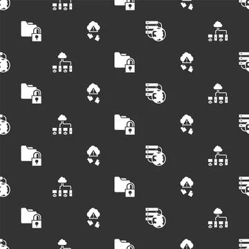 Set Network cloud connection, Computer network, Folder and lock and Cloud Illustrazione stock