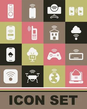 Set Network cloud connection, Computer keyboard, Smart Tv system, Mobile with wi Stock Illustration