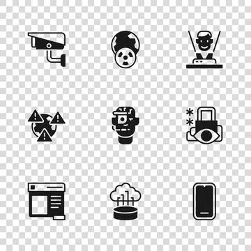 Set Network cloud connection, Cyber security, Mobile phone, Smart glasses s.. Stock Illustration