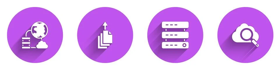 Set Network cloud connection, Data export, Server, Data, Web Hosting and Search Stock Illustration