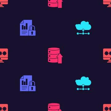 Set Network cloud connection, Document and lock, Server, Data, Web Hosting and Stock Illustration