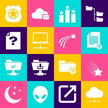 Set Network cloud connection, Falling star, Unknown document, Ranking, Computer Illustrazione stock
