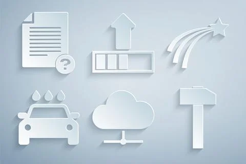 Set Network cloud connection, Falling star, Car wash, Hammer, Loading and U.. Stock Illustration