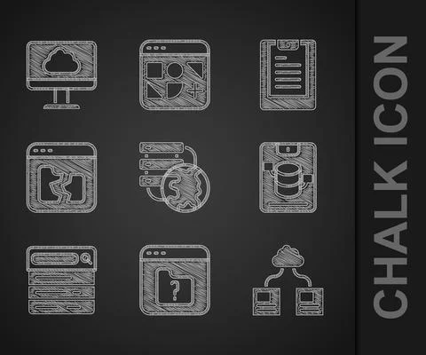 Set Network cloud connection, File missing, Cloud technology data transfer Stock Illustration