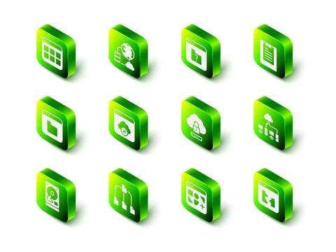 Set Network cloud connection, File missing, Server, Data report, Computer Illustrazione stock