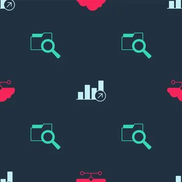 Set Network cloud connection, Financial growth and Search with folder on 스톡 일러스트