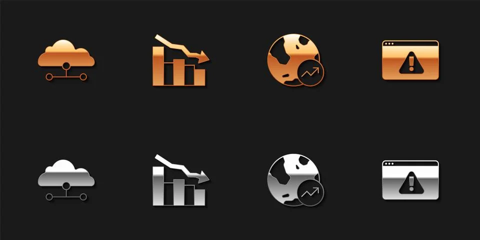 Set Network cloud connection, Financial growth decrease,  and Browser with .. Stock Illustration