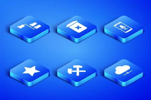 Set Network cloud connection, Folder tree, Two crossed hammers, Star, Trash.. 스톡 일러스트