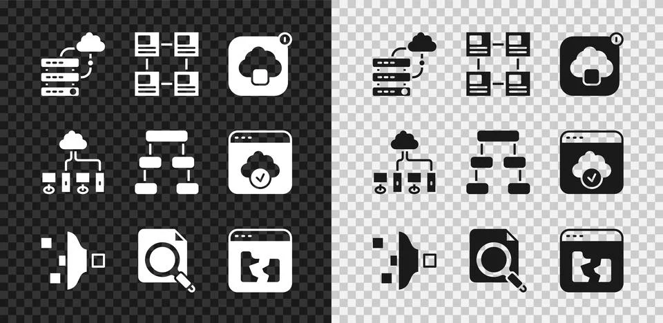 Set Network cloud connection, Hierarchy organogram chart, Cloud technology data Stock Illustration