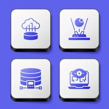 Set Network cloud connection, Hologram, Cloud database and Computer vision icon 스톡 일러스트