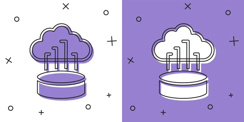 Set Network cloud connection icon isolated on white and purple background Illustrazione stock