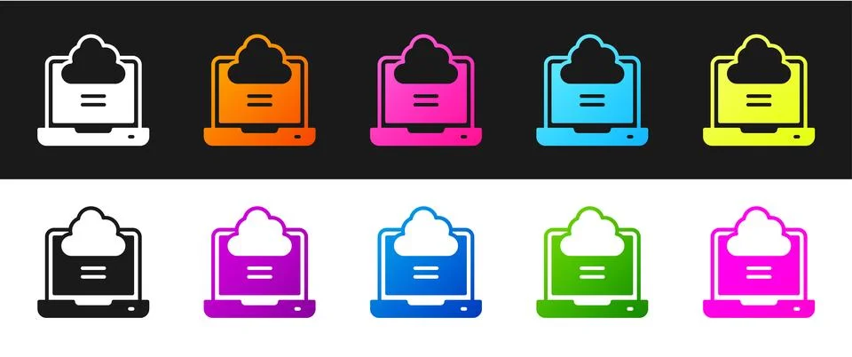 Set Network cloud connection icon isolated on black and white background. S.. Stockillustratie