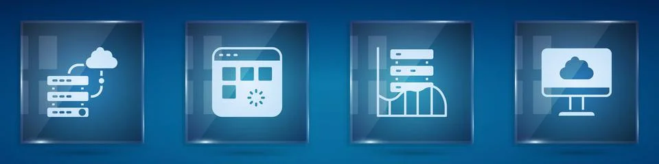 Set Network cloud connection, Loading data window, Server, Data, Web Hosting  Illustrazione stock