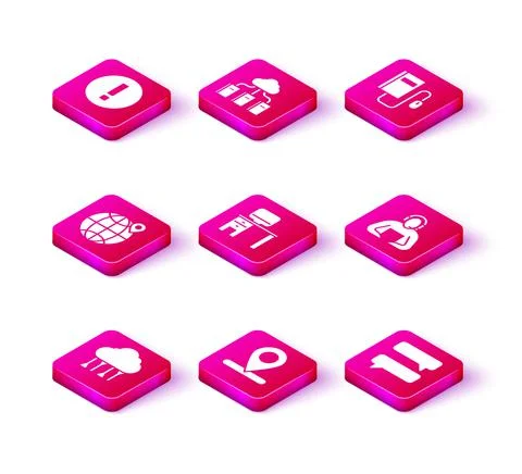 Set Network cloud connection, Location, the globe, Computer monitor and desk 스톡 일러스트