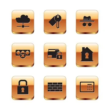 Set Network cloud connection, Lock, Firewall, security wall, Folder and lock イラスト素材
