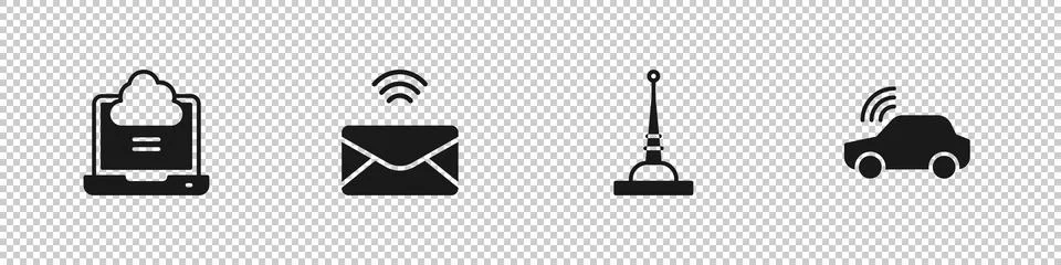 Set Network cloud connection, Mail and e-mail, Antenna and Smart car system.. Illustrazione stock