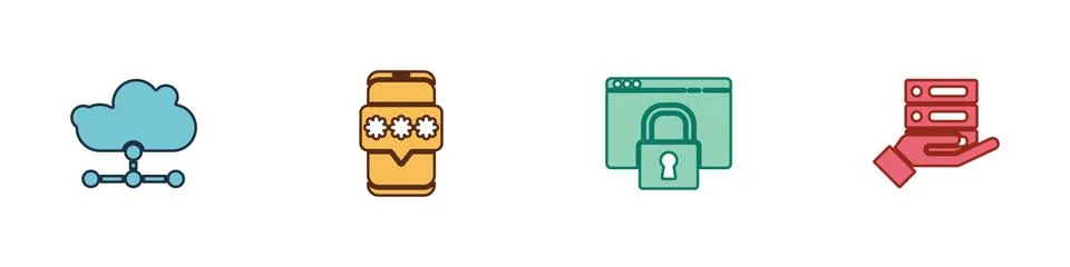 Set Network cloud connection, Mobile and password, Secure your site with HTTPS Stock Illustration