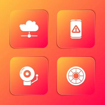 Set Network cloud connection, Mobile with exclamation mark, Ringing alarm bell Illustrazione stock