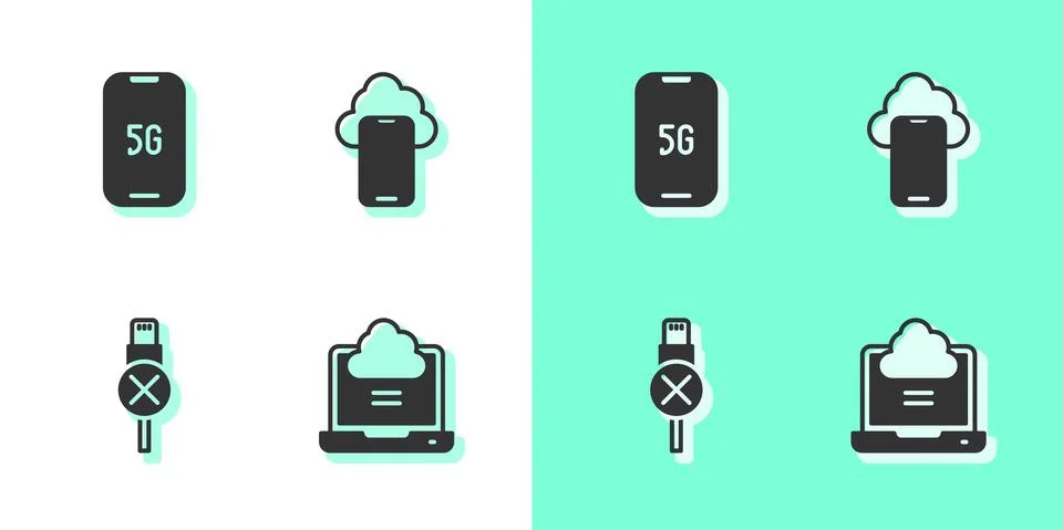 Set Network cloud connection, Mobile with 5G, No usb cable cord and Cloud Stockillustratie