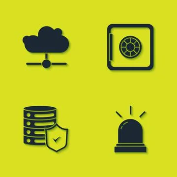 Set Network cloud connection, Motion sensor, Server with shield and Safe icon Stock Illustration