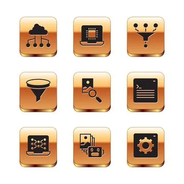 Set Network cloud connection, Neural network, Artificial intelligence robot Stock Illustration