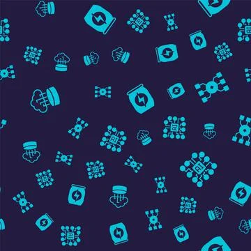 Set Network cloud connection, Neural network, Energy drink and on seamless Stock Illustration