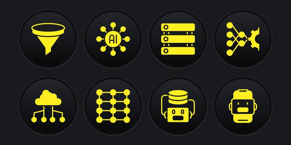 Set Network cloud connection, Neural network, Artificial intelligence robot Stock Illustration