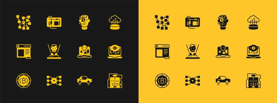 Set Network cloud connection, Neural network, Internet piracy, Fantastic fl.. Stock Illustration