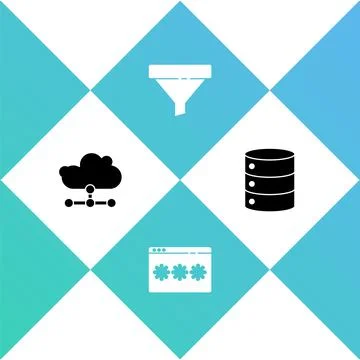 Set Network cloud connection, Password protection, Sales funnel and Server, Data Stock Illustration