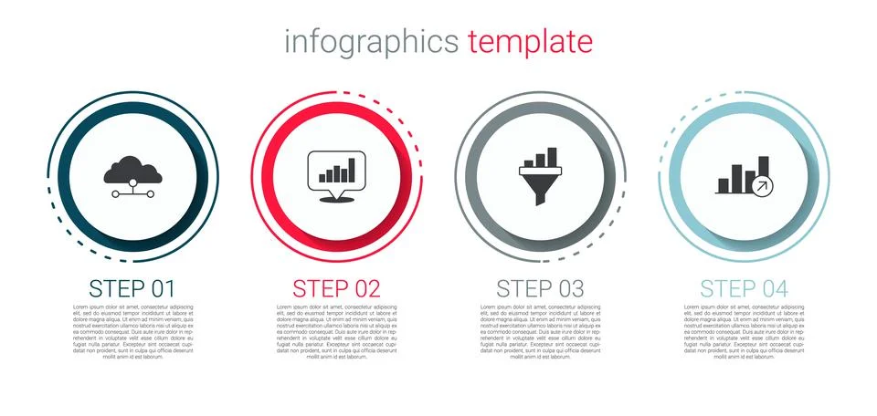 Set Network cloud connection, Pie chart infographic, Sales funnel with and Fi Stock Illustration