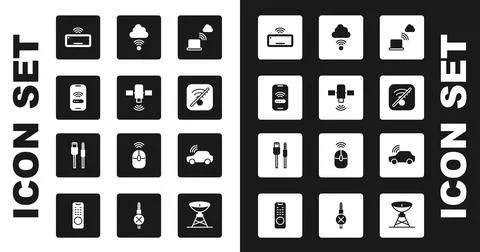Set Network cloud connection, Satellite, Mobile with wi-fi wireless, Computer Stock Illustration
