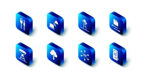Set Network cloud connection, Satellite dish, Transfer files, Digital door lock Stock Illustration