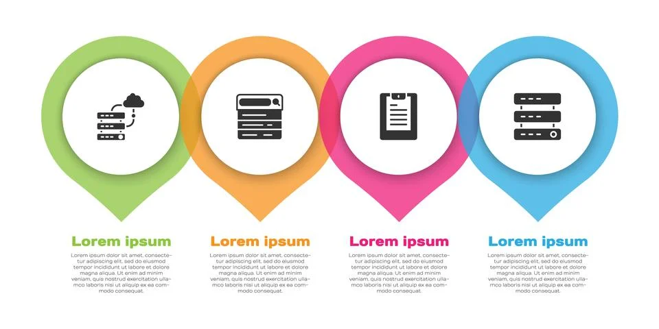 Set Network cloud connection, Search engine, Server, Data report and Data, Web Stock Illustration