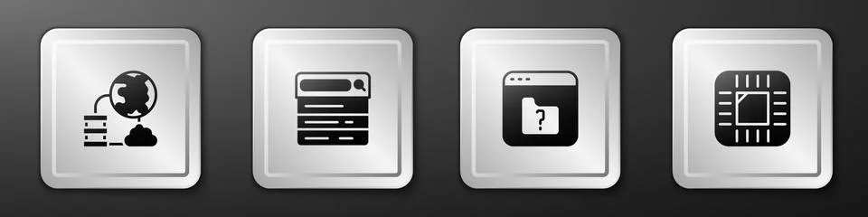 Set Network cloud connection, Search engine, File missing and Processor with CPU Illustrazione stock