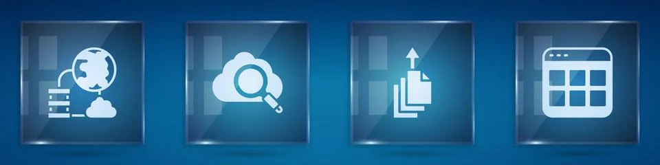 Set Network cloud connection, Search computing, Data export and Browser files Illustrazione stock