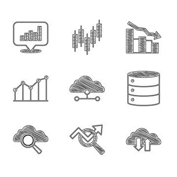 Set Network cloud connection, Search data analysis, Cloud download and upload イラスト素材