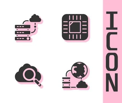 Set Network cloud connection, , Search computing and Processor with CPU icon Illustrazione stock