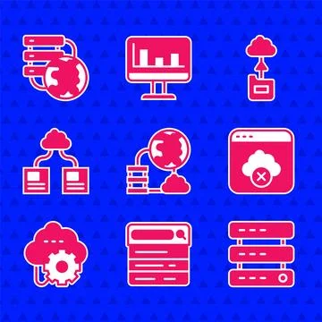 Set Network cloud connection, Search engine, Server, Data, Web Hosting, Fai.. Stock Illustration