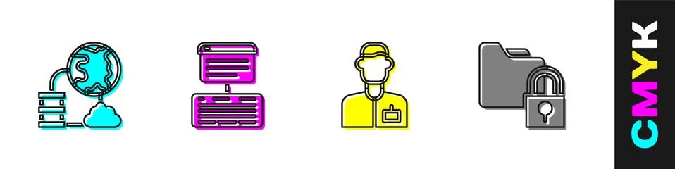 Set Network cloud connection, Server, Data, Web Hosting, Analyst engineer and Stock Illustration