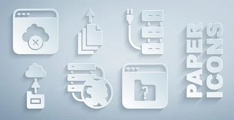 Set Network cloud connection, Server, Cloud technology data transfer, File 스톡 일러스트