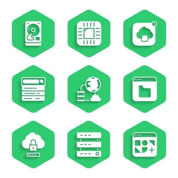Set Network cloud connection, Server, Data, Web Hosting, Different files Illustrazione stock