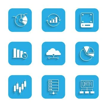 Set Network cloud connection, Server, Data analysis, Pie chart infographic, B 스톡 일러스트