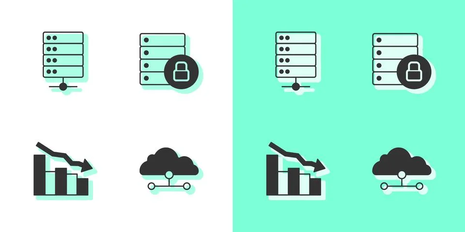 Set Network cloud connection, Server, Financial growth decrease and security Stock Illustration
